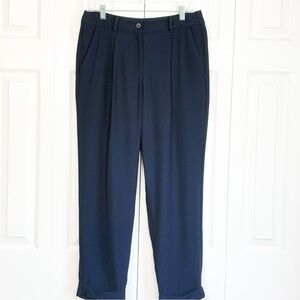 NWT Loft Navy Blue Pleated High Rise Tapered Leg Cuffed Crop Pants 4